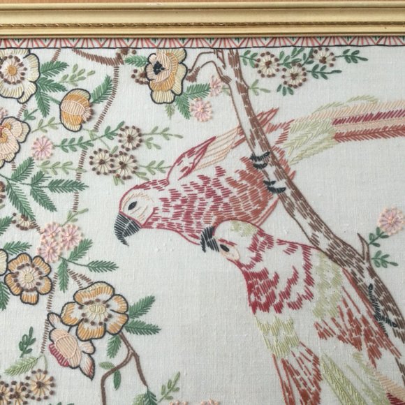 Vintage T.Eaton Co hand embroidery picture wall hangings framed flowers & birds - Picture 6 of 10